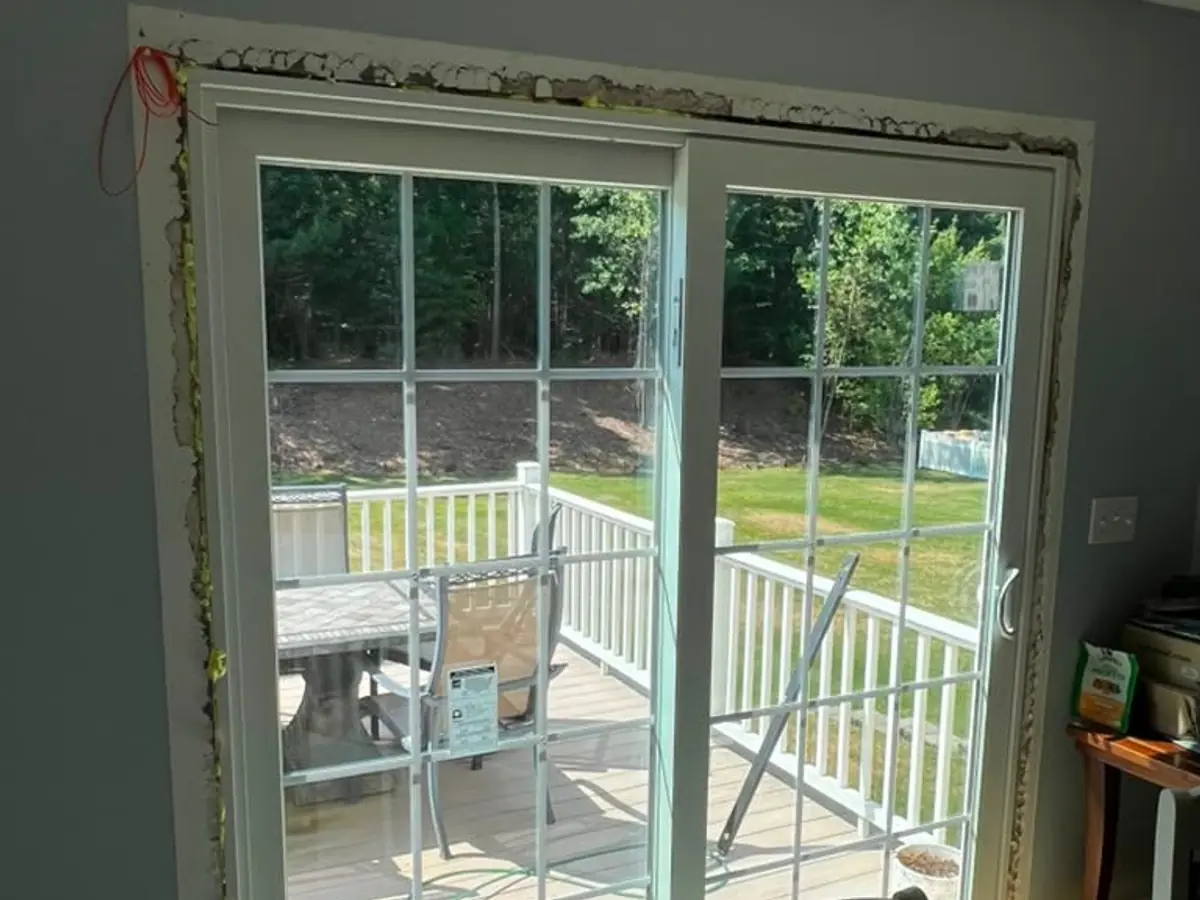 Entry & Patio Door Installation in Norfolk, MA — during install