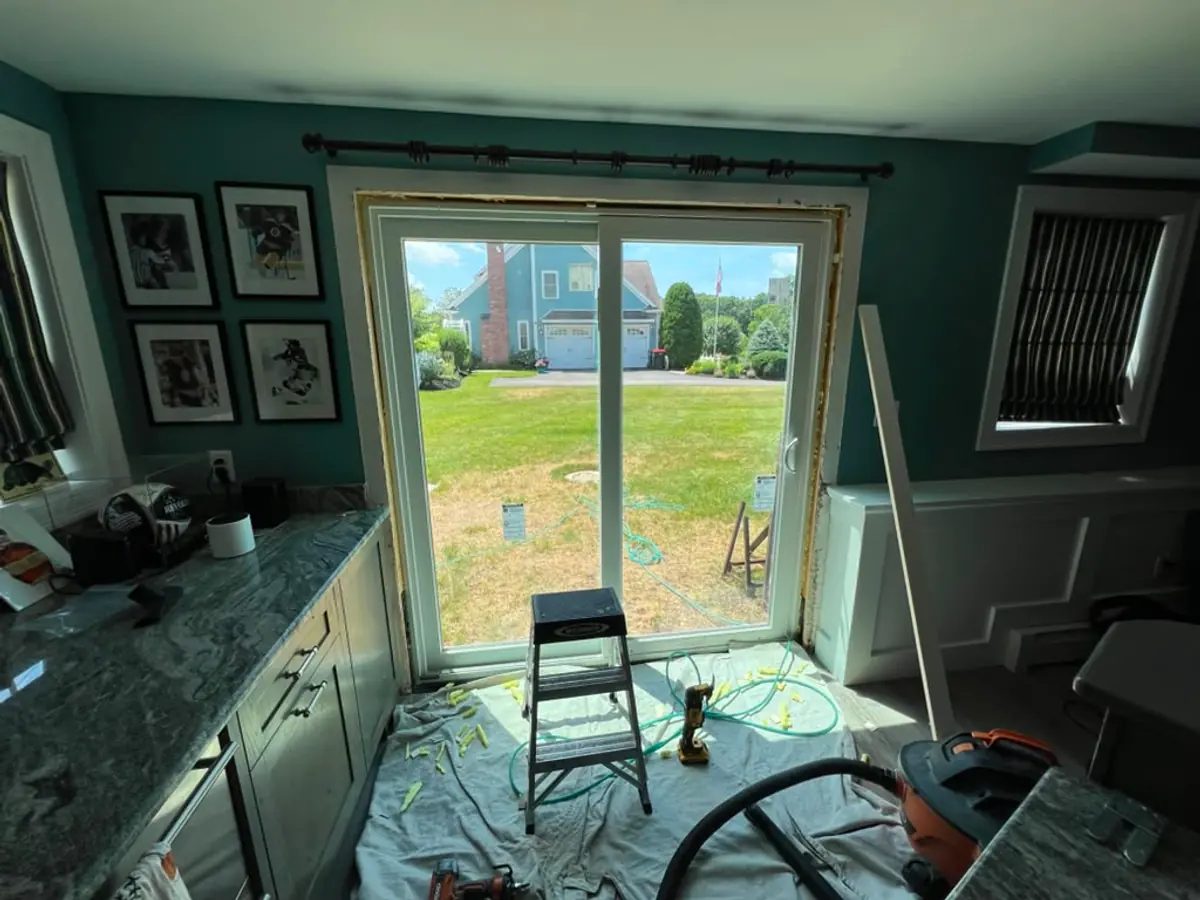 Entry & Patio Door Installation in Norfolk, MA — during install